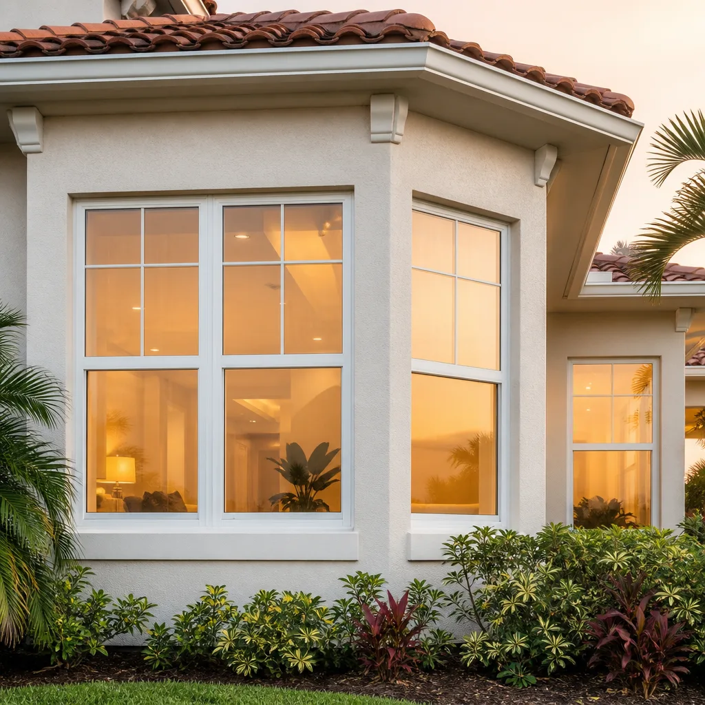 Energy-efficient windows overlooking a sunny tropical landscape in a modern home in Fort Lauderdale, FL