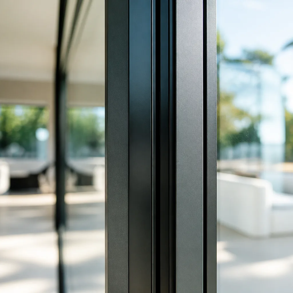 Modern aluminum sliding door frame detail in a luxury home in Fort Lauderdale, FL