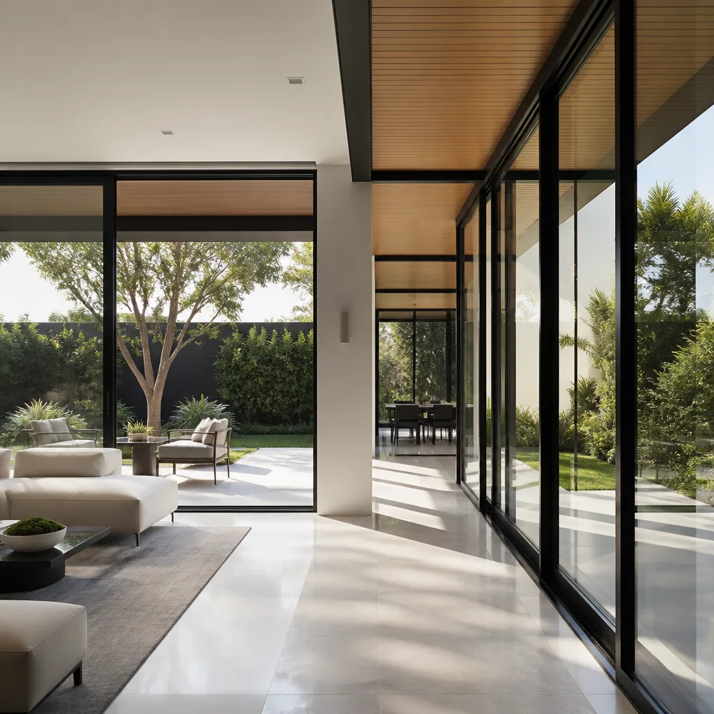 Modern luxury residential home with premium black-framed windows and metal roof. in Fort Lauderdale, FL