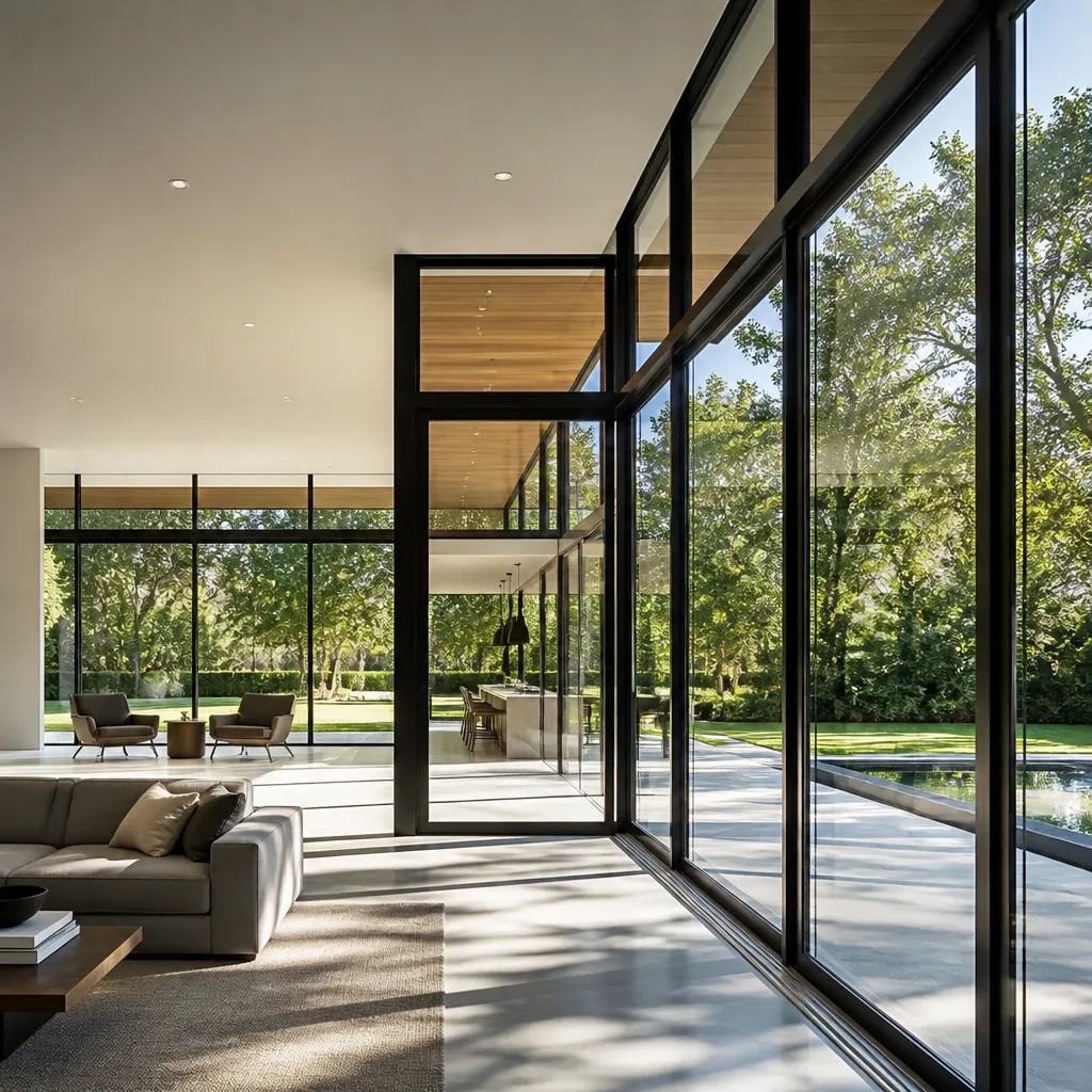 Modern black-framed sliding glass door detail for luxury home architecture in Fort Lauderdale, FL