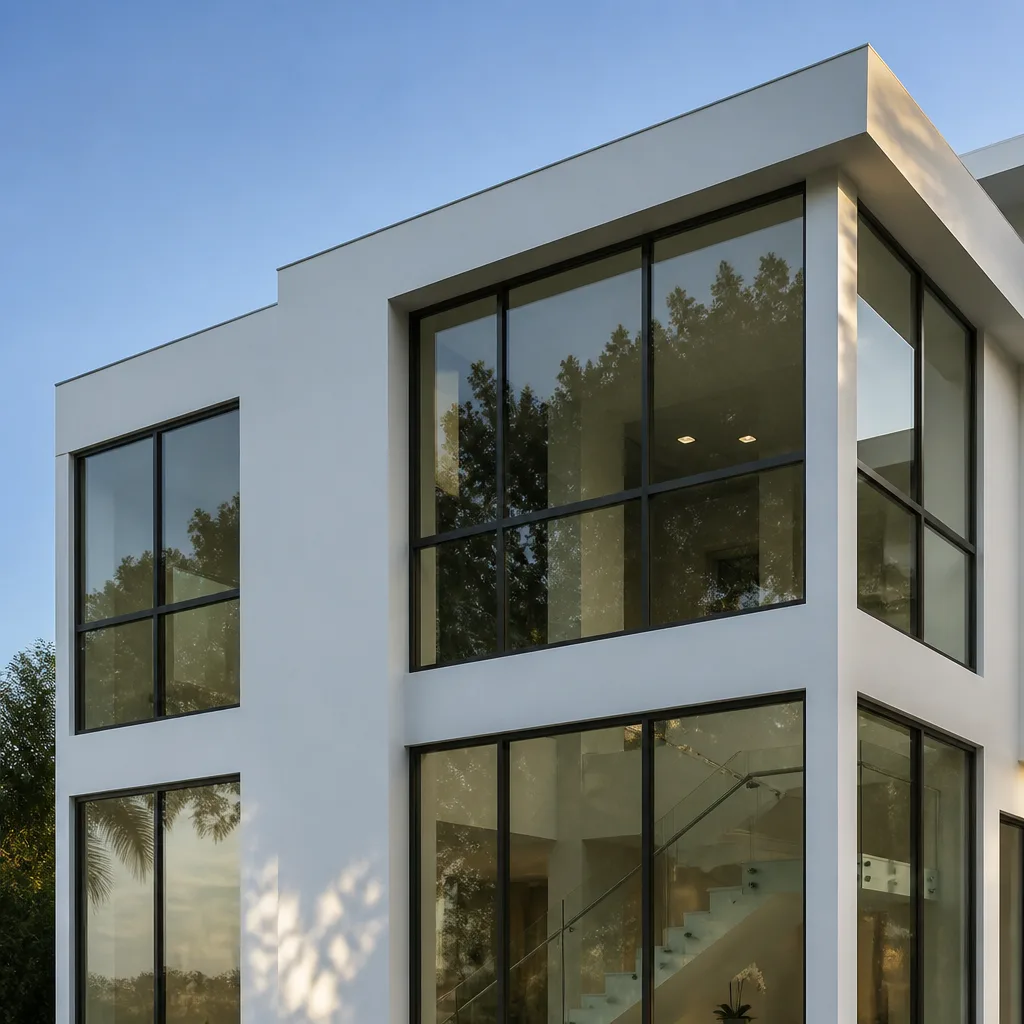 Modern residential home featuring luxury black-framed window and door installations. in Fort Lauderdale, FL